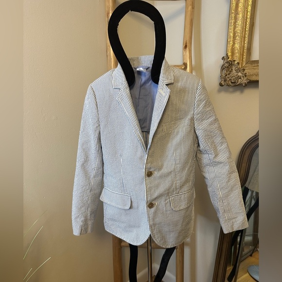 Crewcuts Blue and White Seersucker Striped Kids Blazer Size 8 J Crew
